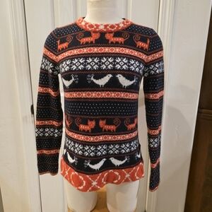 J. Crew Navy, White & Orange Patterned Sweater